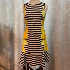 Elle B&W Striped w/Lemon Accent Sleeveless Dress Size 10